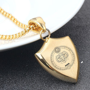 Collier à pendentifs rétro triangle <span class=keywords><strong>avec</strong></span> 12 signes du zodiaque en acier inoxydable <span class=keywords><strong>avec</strong></span> gravure laser et pierre de diamant - Product Image 1