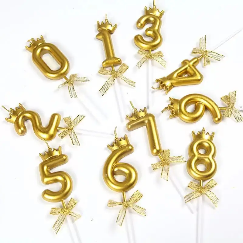 0 ~ 9 황금 생일 캔들 케이크 토퍼 창조적 인 무연 컵케익 양초 친환경 파라핀 왁스 생일 양초 번호