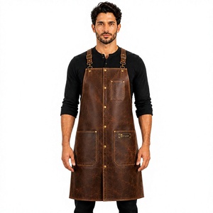 Tablier unisexe en cuir marron avec poches, fermeture à boutons-pression, impression en relief, manches courtes, pour restaurant et bar - Product Image 1