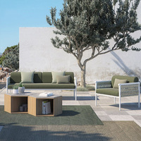 Canapé d'extérieur en corde tressée de style nordique, structure en aluminium, coussin imperméable résistant aux UV, une place/deux places/trois places, table en teck