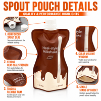 Pochette personnalisée imprimée avec bec verseur et bouchon à vis, forme de taille, pour boisson de remplacement de repas, qualité alimentaire, pochette irrégulière découpée
