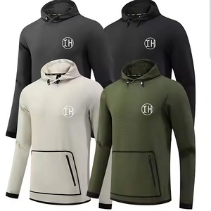 Factory Men 100% Polyester Jogging Tracksuit Tops Casual Drawstring <strong>Pullover</strong> Hoodie Zipper Pockets Sweatshirts <strong>Army</strong> Green - Product Image 3