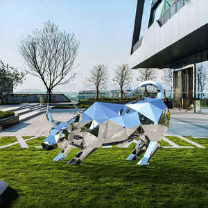 하이 퀄리티 현대 장식 거울 광택 기하학적 동상 사자 스테인레스 스틸 기하학 조각 사용자 정의 동물 - Product Image 3