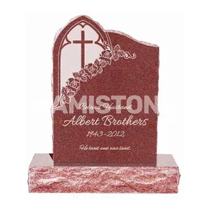 Christian Cross Carved Engraved Tombstone Headstone American Style Monument Stone Grave Marker