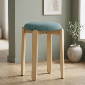 Modern Minimalist Durable Stackable <b>Adjustable</b> Ocean Green Fabric <b>Stool</b> Natural Beech Wood Legs Apartment Bedroom Dining Ottoman - Product Image 1