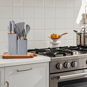 15 accesorios Natural excelente caliente Kit utensilios de cocina silicona cuchara para hornear herramientas utensilios de cocina de madera con soporte - Product Image 2