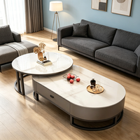 Table basse ovale moderne de luxe léger, plateau en pierre frittée avec tiroirs de rangement pour salon