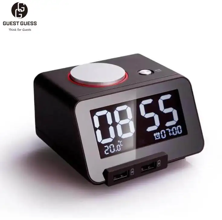 Tamu Guess 2023 penjualan Hotel Speaker Mini portabel dengan jam Alarm Digital Led pengisi daya nirkabel Hotel jam penerimaan