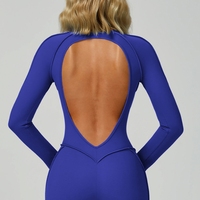 Combinaison à manches longues et dos nu avec logo personnalisé, vêtements de sport pour la gym, entraînement, fitness, yoga, body sculptant pour femmes