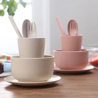 Vaisselle en paille de blé écologique incassable avec logo personnalisé en gros, ensemble de 6 pièces pour le camping