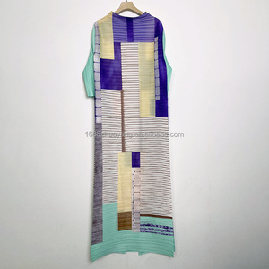 Mode col carré conservateur plissé longue <span class=keywords><strong>robe</strong></span> élégante cravate ceinture lâche robes droites été vert numérique imprimé robes - Product Image 2