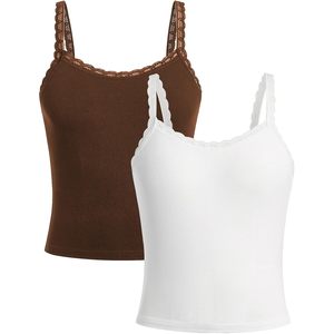 Camisetas sin mangas de encaje acanalado para mujer FOXA, top básico tipo camisola, paquete de 2, transpirable, de algodón y spandex - Product Image 1