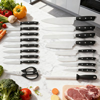 Ensemble de couteaux de cuisine en acier inoxydable gravé de 18 pièces avec manche en ABS, bloc en bois Pakka - Durable et éco-responsable