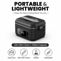 Boîte à lunch électrique sans fil noire, chauffe-plat rechargeable sans fil, pot intérieur en acier inoxydable, capacité de 1 L, pour chauffeur de camion