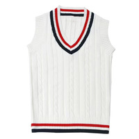 Gilet sans manches en tricot épais col en V style preppy automne/hiver, uniforme scolaire, couleur contrastante, coton-polyester