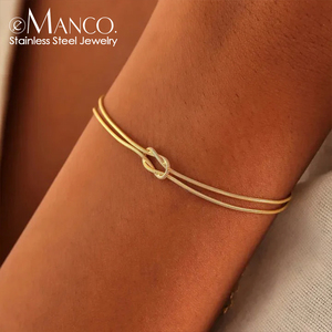 Bracciale alla <span class=keywords><strong>Moda</strong></span> EManco con Nodo Placcato <span class=keywords><strong>Oro</strong></span> 14k in Acciaio Inossidabile 316l con Catena a Serpente Annodata Rotonda per Coppie - Product Image 1