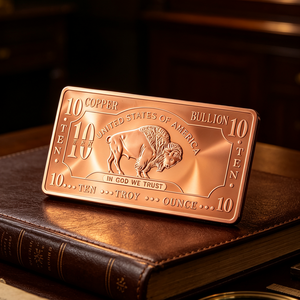 Lingote de Cobre Fino .999 de 10 Onzas con Diseño de Búfalo Grabado, Barra Rectangular de Cobre - Product Image 1