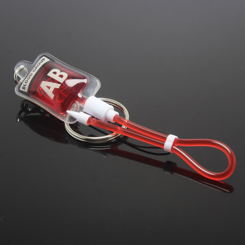 할로윈 선물용 혈액 기증 열쇠고리, A B O AB RH 혈액형 혈액 주머니 키체인 겸 플라즈마 키 홀더 링 참 펜던트