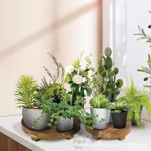 Plateau de bureau rond minimaliste en bois massif pour rangement de salle de bain, présentoir de vases et de parfums, design autoportant, couleur rétro - Product Image 5