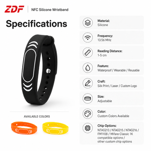 Bracelet de fitness NFC ZDF Factory Supply 213, bracelet en silicone étanche RFID tendance, <span class=keywords><strong>contrôle</strong></span> d'accès social, fréquence 13,56 MHz - Product Image 5