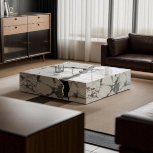 โต๊ะกาแฟหินอ่อนสี่เหลี่ยมแบนขนาดใหญ่สไตล์มินิมอลลิสต์สไตล์อิตาลีกันน้ำมีไฟหรูหรา - Product Image 6