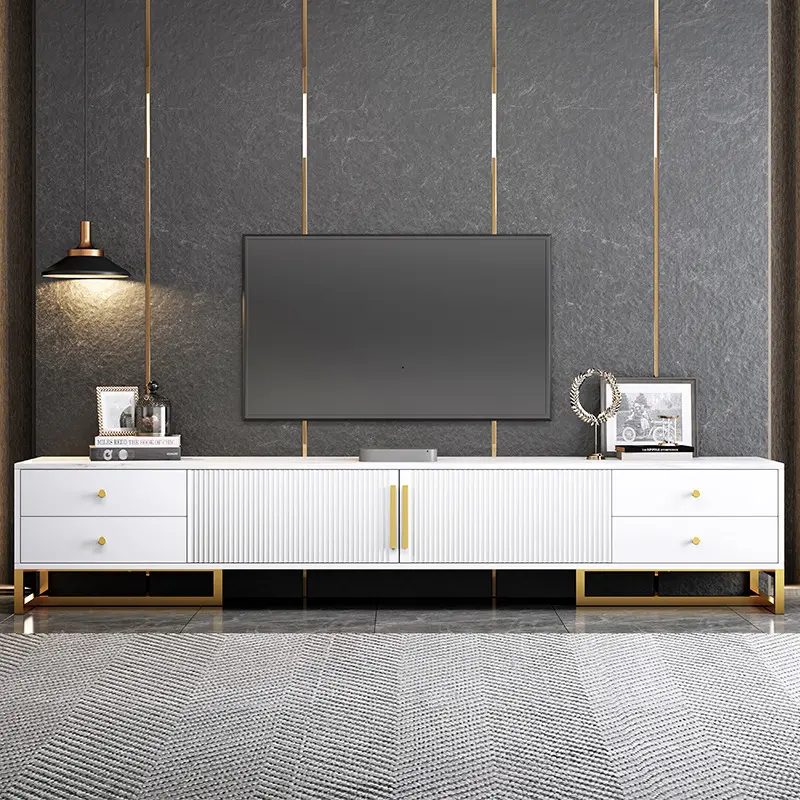 Meuble TV avec Console de rangement, Style concis avec armoires et étagères intérieures, meubles de maison, bon marché et moderne, étagère ouverte marron