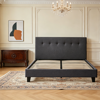 Lit de style européen moderne avec cadre en bois massif et tête de lit en tissu, disponible en tailles Queen et King, pour chambre à coucher