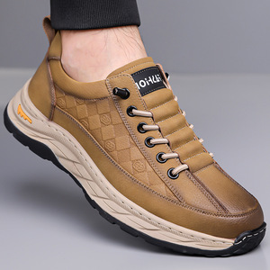 Outdoor <b>Work</b> <b>Shoes</b> <b>Men</b> Genuine Leather Round Toe Lace-up Flat Heel All Seasons Walking Style <b>Shoes</b> - Product Image 1