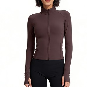 Personaliza tu logo: Top deportivo de yoga para mujer con cremallera completa, ajuste ceñido y orificios para los pulgares, ideal para ciclismo y fitness. - Product Image 2