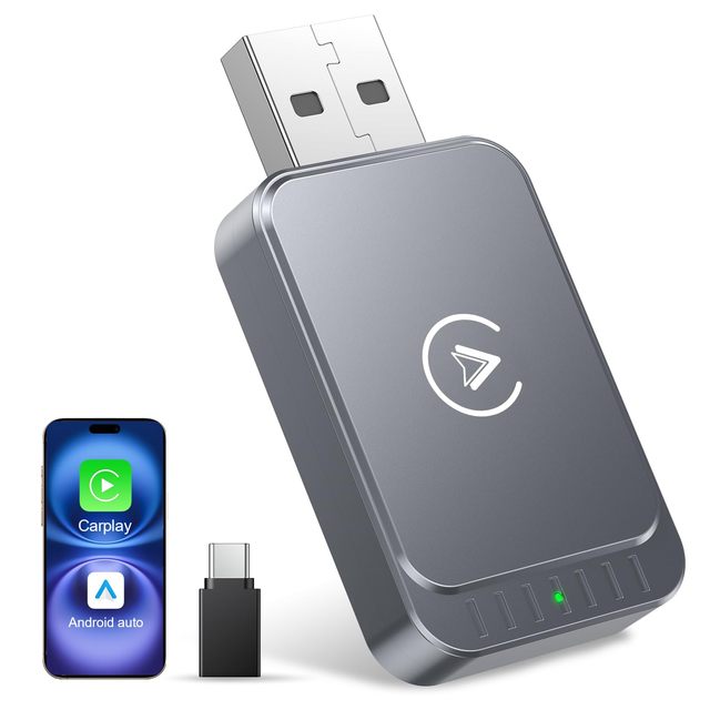 2-in-1 Fast & Stable Wireless Carplay Adapter & Android Auto Car Play Adapter Wired to Wireless USB Carplay Adapter