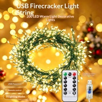 Guirlandes lumineuses LED transfrontalières en forme de pétard, fils de cuivre verts, longueur réglable pour Noël