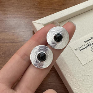 S925 argent Sterling japonais Version coréenne collier noir Agate géométrique cercle Texture Niche mode pendentif colliers - Product Image 2