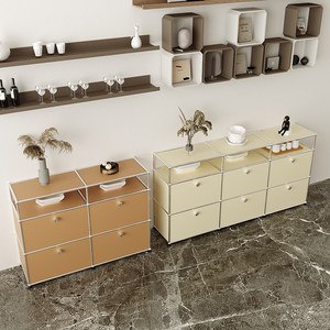 Armoire de <span class=keywords><strong>rangement</strong></span> de style vintage crème pour salon avec 4 tiroirs et 5+ compartiments, design modulaire en acier inoxydable - Product Image 2
