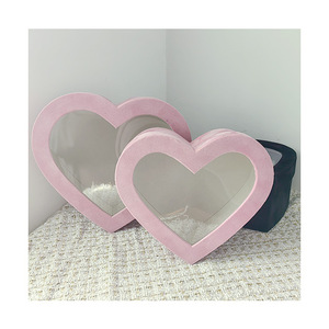 AM-GPB13 Ammy 2 Iin 1 Heart-shaped Velvet Flower Box Window Cover Diamond Flannel Preserved Rose Flower Gift Box Mothers Day Box - Product Image 1