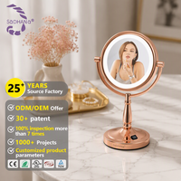 Miroir de maquillage LED de forme ronde, nouveau design, miroir cosmétique de bureau, miroir de table double face pour femme