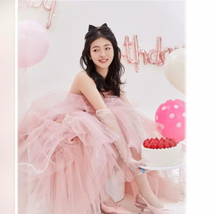 Pink Strapless Empire Waist Tulle Gown For Birthday Party Coming Of Age Ceremony Evening Dress - Product Image 4