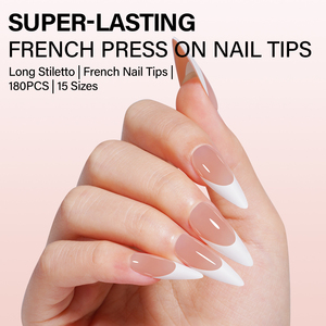 Set de Manicura Francesa de Alto Brillo, <span class=keywords><strong>Uñas</strong></span> Postizas Largas Stiletto Color Nude, 180 Piezas, Cobertura Completa, 15 Tamaños para Salón y Venta al por Menor - Product Image 3
