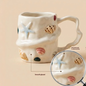High Relief Seashell <b>Ceramic</b> <b>Mug</b> Creative Ocean Theme Large Capacity Coffee Cup Office Daily Drinking Water Cup - Product Image 5