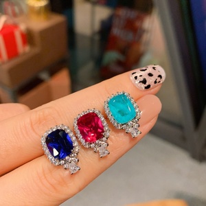 Fashion Jewelry Eco-friendly Copper Silver Plated 8*10mm Multicolor Zircon Korean Square <b>Stud</b> <b>Earrings</b> Trendy Korean Style Gift - Product Image 5