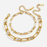 Bracelet en acier inoxydable plaqué or, zircon inaltérable, style trombone, bijou de luxe léger, accessoire de mode féminin haut de gamme