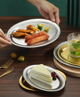 Assiette de service ovale en acier inoxydable 201, au design élégant, idéale pour le tiramisu, les steaks, les pâtes, la pizza et les dîners à la maison.