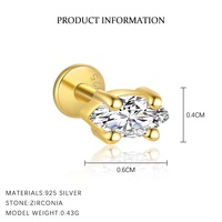 Nagosa prix de gros bijoux en argent sterling 925 or vermeil 18 carats marquise zircon cubique plat noir piercing boucles d'oreilles