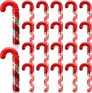 Tubo en forma de bastón de caramelo de Navidad reciclable Tubos de bastón de caramelo vacíos transparentes con adorno rojo para mantequilla de Chocolate - Product Image 2