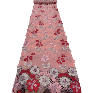 NI.AI - Tela de Encaje Suizo con Apliques Florales Africanos Nigerianos, Borde de Encaje con Ojales, Bordado 3D, Tela de Encaje con Pedrería para Vestidos de Fiesta - Product Image 1