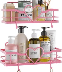 Pink <strong>Shower</strong> Caddy with 4 Removable Hooks 2 Pack Sweet Heart <strong>Shower</strong> Shelves - Product Image 1