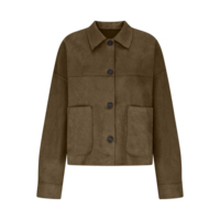 Veste courte en faux daim pour femme, kaki foncé, boutonnée, avec poches plaquées et couture de joque, manches longues, OEM ODM
