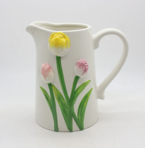 <span class=keywords><strong>Vase</strong></span> à fleurs en céramique blanche avec des tulipes jaunes et roses en 3D et des tiges vertes, décoration d'intérieur - Product Image 6