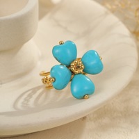 Perhiasan Wanita Fashion Vintage Minimalis Cincin Turquoise Alami Lapis Emas 18k Cincin Baja Tahan Karat Anti Luntur Trendi