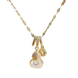 Collar De Acero Inoxidable Chinese Faux Chalcedony Gourd Pendant <b>Titanium</b> Steel Necklace Stainless Steel Necklace Clavicle <b>Chain</b> - Product Image 5