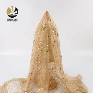 Desain Mewah Kualitas Tinggi Dihiasi Emas Kerudung Pengantin Glitter Payet Tulle Jaring Kain Gulung